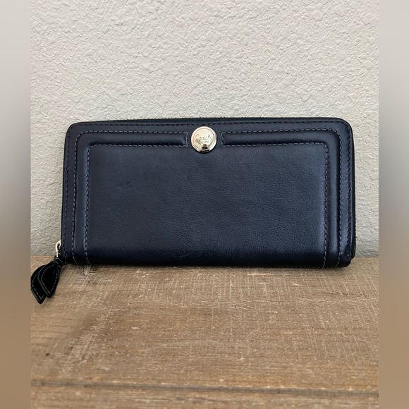 COACH Zip Around Wallet Card Holder Navy Blue Leather EUC Authentic 8x4” - Picture 1 of 10